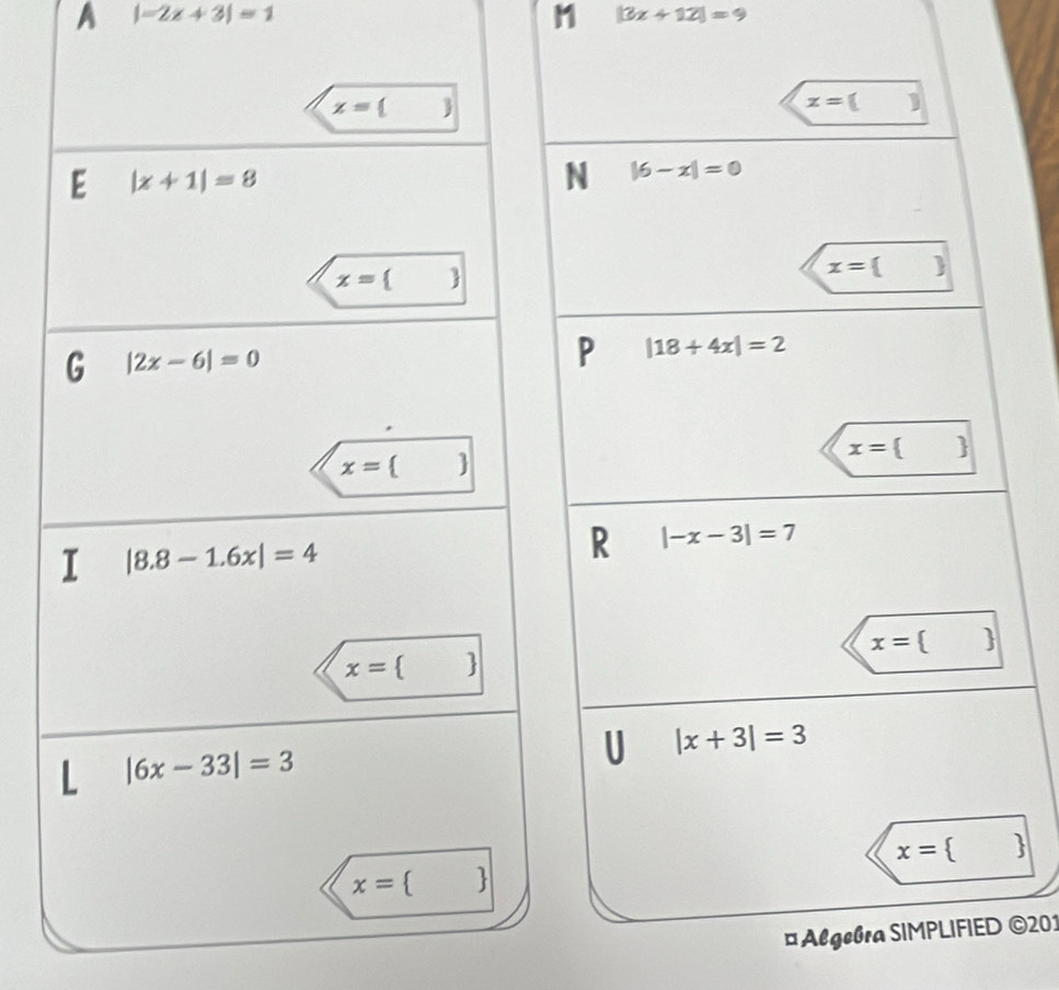 A |-2x+3|=1
M |3x+12|=9
* ©201