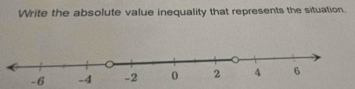 Write the absolute value inequality that represents the situation.