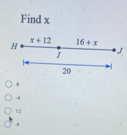 Find x
8
-4
12
-8