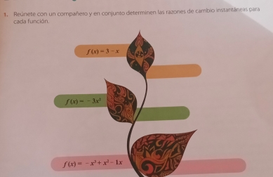 Reúnete con un compañero y en conjunto determinen las razones de cambio instantáneas para
cada función.