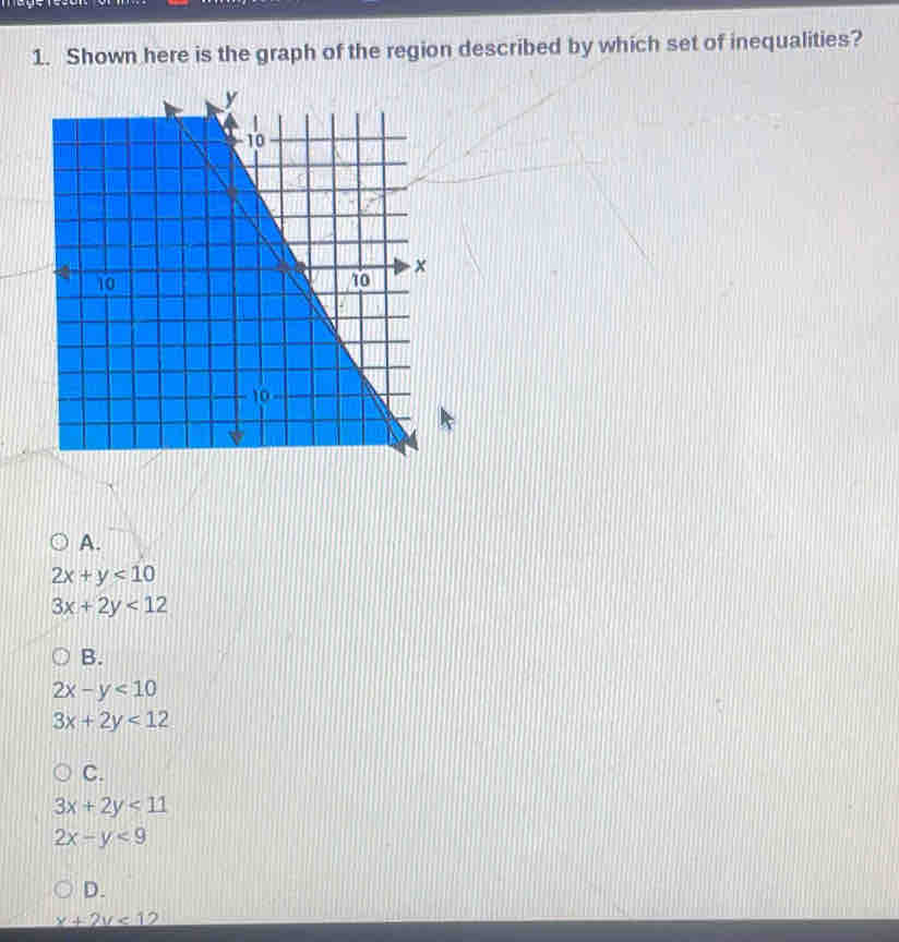 Solved: Shown here is the graph of the region described by which set of ...