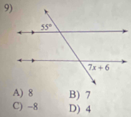 A) 8 B) 7
C) -8 D) 4