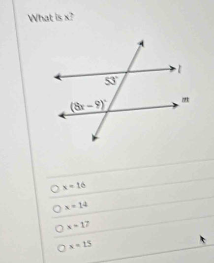 What is x?
x=16
x=14
x=17
x=15