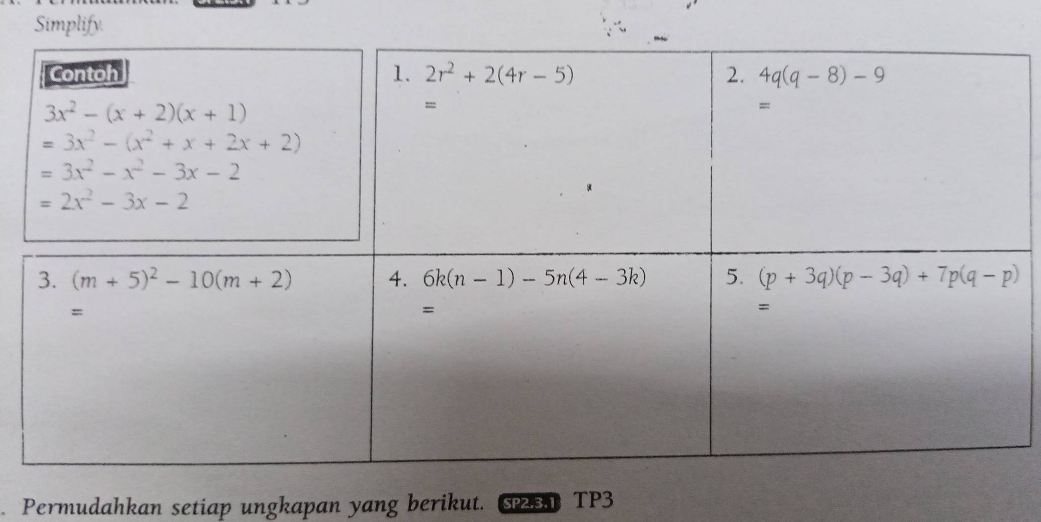 Simplify
. Permudahkan setiap ungkapan yang berikut. SP2.3.1 TP3