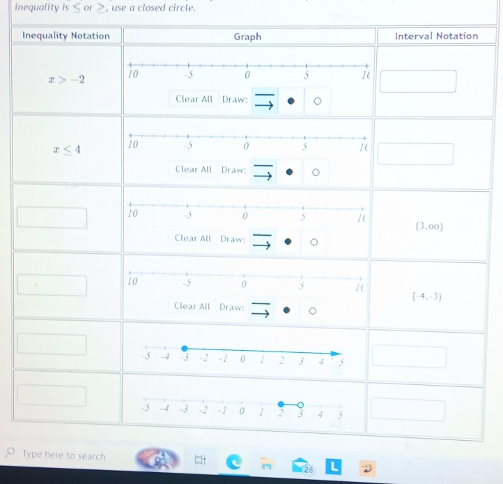 inequality is ≤ or ≥, use a closed circle.
I
T
28