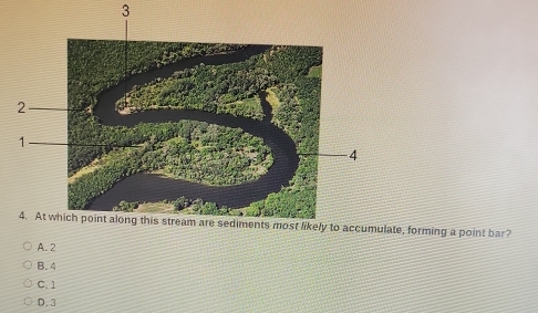 te, forming a point bar?
A. 2
B. 4
C. 1
D. 3