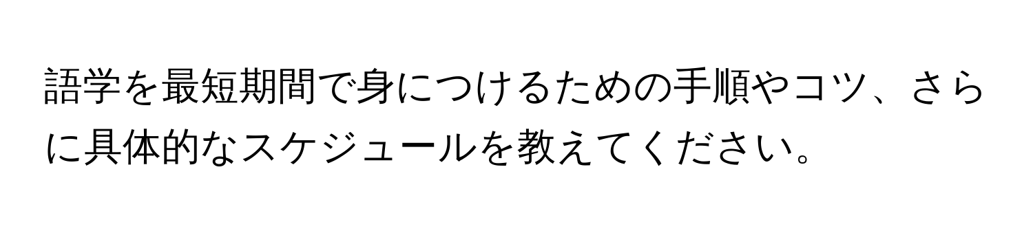 語学を最短期間で身につけるための手順やコツ、さらに具体的なスケジュールを教えてください。