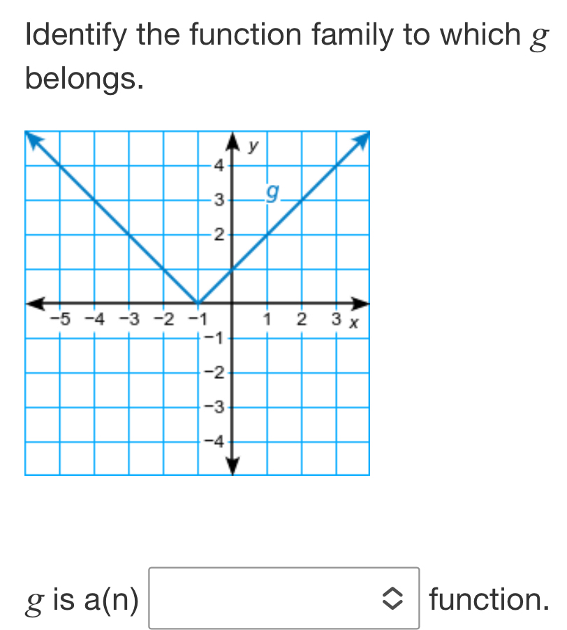 Identify the function family to which g 
belongs. 
gis a(n)□ functi □  on.