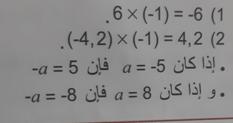 6* (-1)=-6 (1
(-4,2)* (-1)=4,2 (2
-a=5 a=-5 j。
-a=-8 a=8 jig.