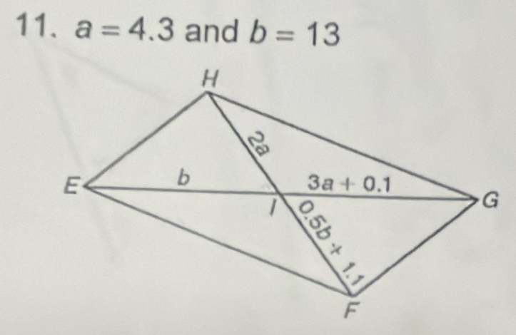 a=4.3 and b=13