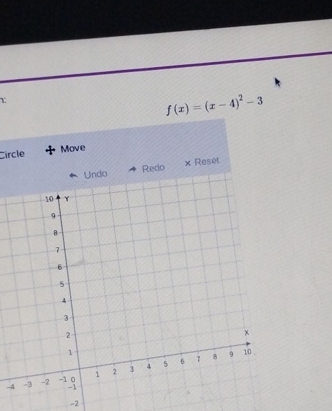 1:
f(x)=(x-4)^2-3
Circle Move 
do Reco × Reset
-4
-2