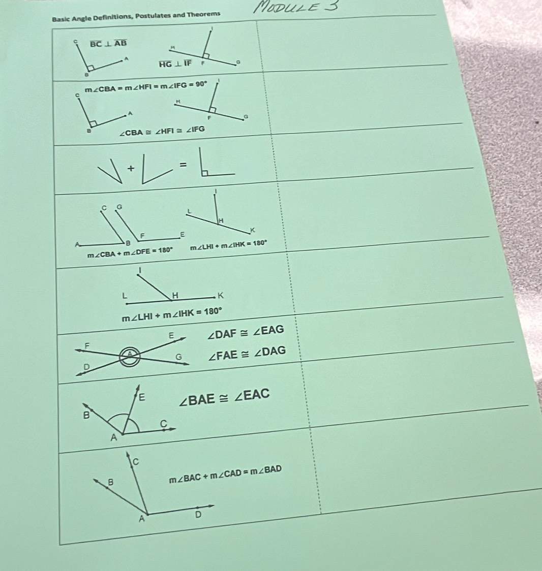 Basic Angle Definitions, Postulates and Theorems