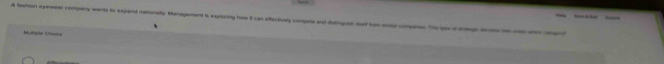 A fashson eyeeer company wants to expand nationally Management is exploring hos it can effectivaly compete and doligush sud to w unns h y a a a