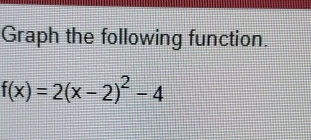 Graph the following function.
f(x)=2(x-2)^2-4