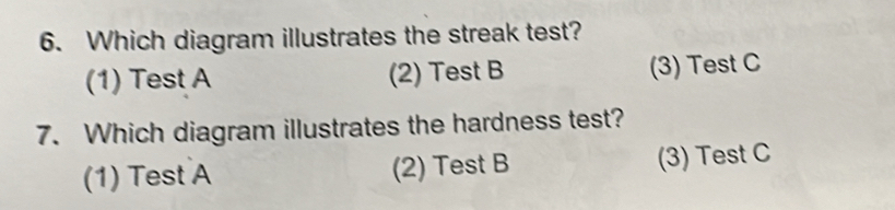 Solved: Which diagram illustrates the streak test? (1) Test A (2) Test ...