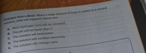 Solved: Changes from a Base When a large amount of base is added to a ...