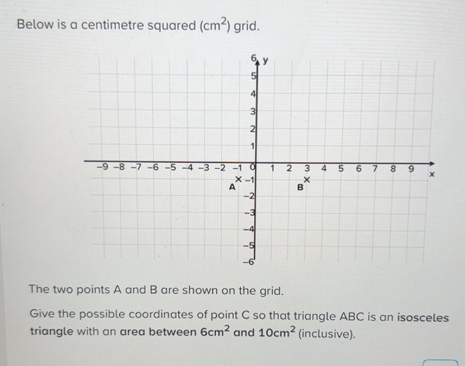 Risolto:Below is a centimetre squared (cm^2) grid. The two points A and ...