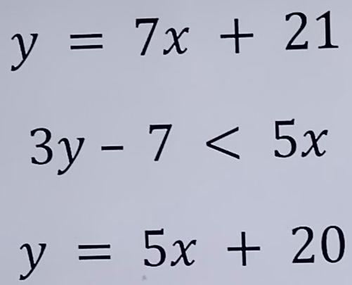 y=7x+21
3y-7<5x</tex>
y=5x+20