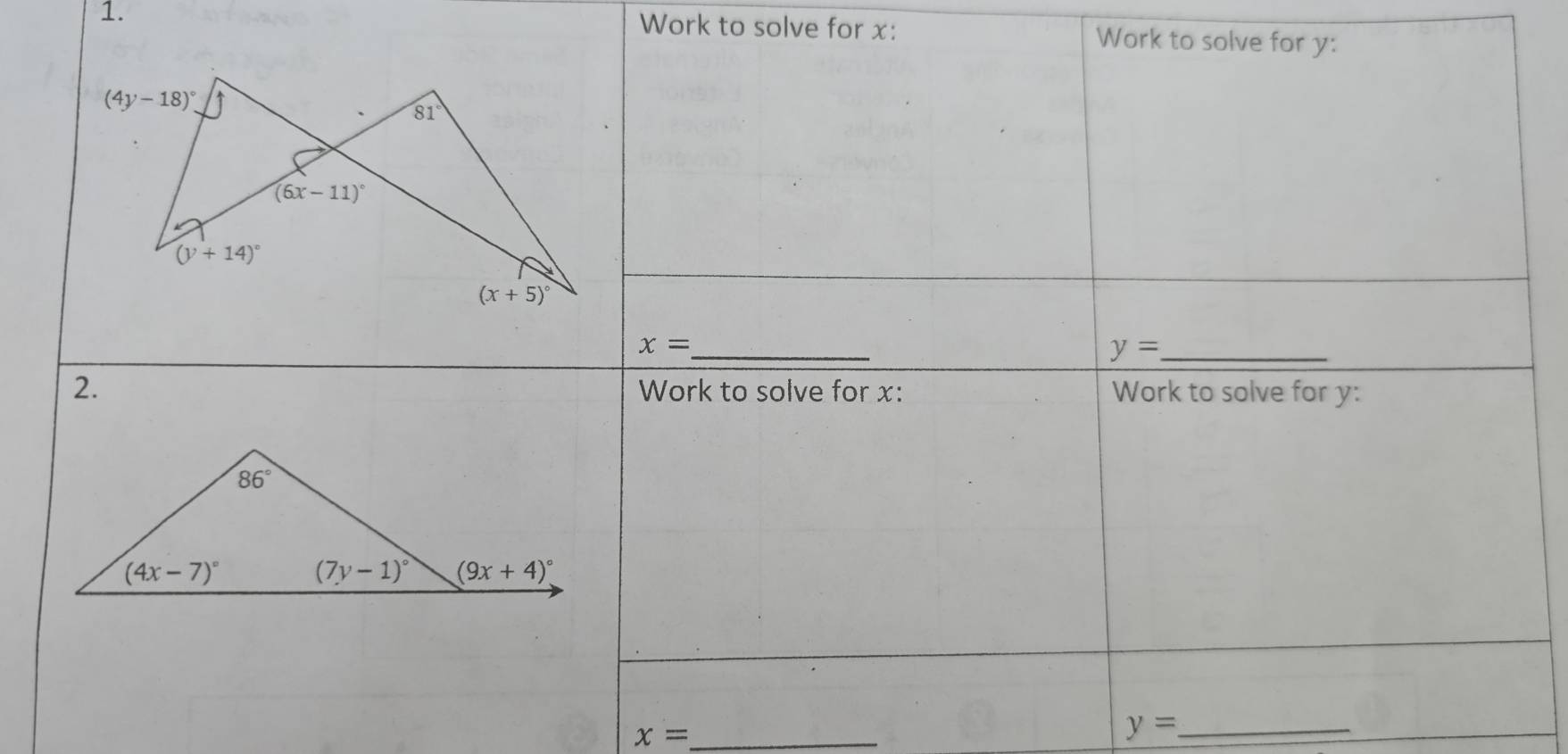 Work to solve for x: Wor
_ x=
_ y=