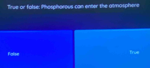 True or false: Phosphorous can enter the atmosphere
False
True