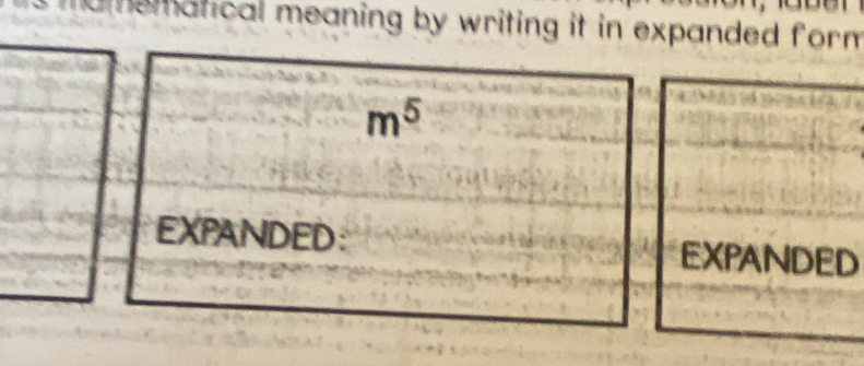 mematical meaning by writing it in expanded form
m^5
EXPANDED: EXPANDED