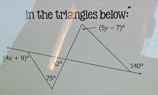 in the triangles below: