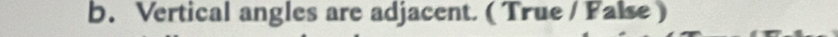 Vertical angles are adjacent. ( True / False )