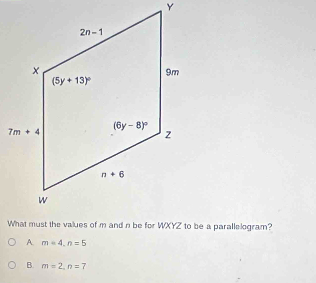 m=4,n=5
B. m=2,n=7