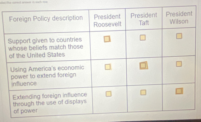 elect the correct answer in each row