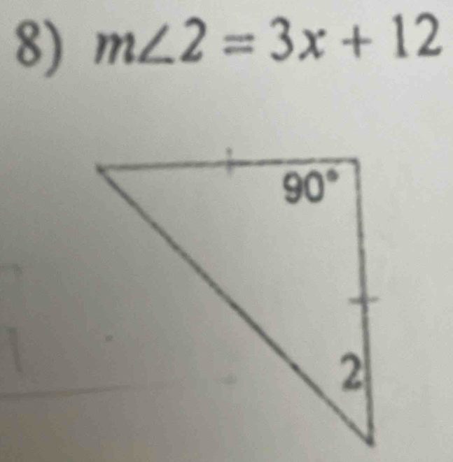 m∠ 2=3x+12