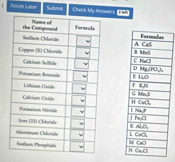 Finish Later Submit Check My Answers 2 left