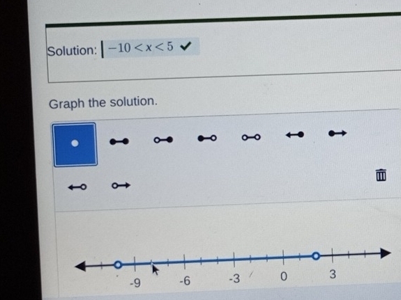 Solution: |-10
Graph the solution. 
.