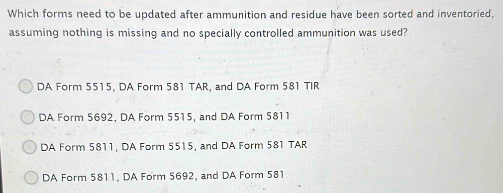 Which forms need to be updated after ammunition and residue have been ...