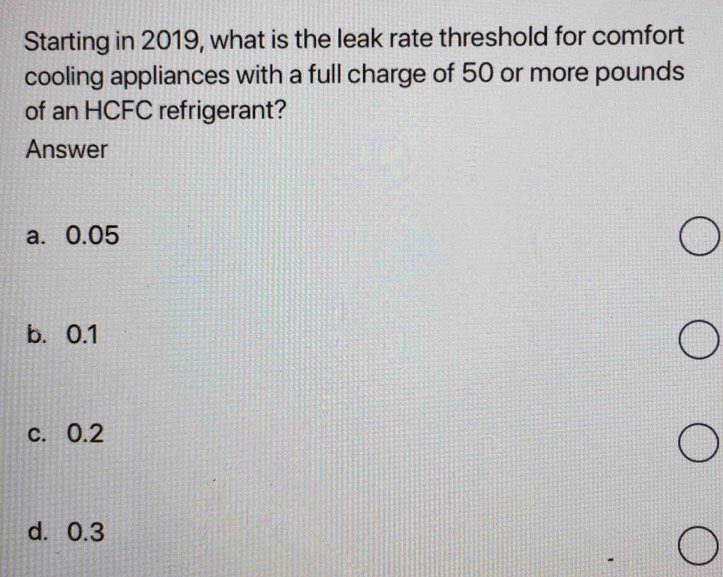 Solved: Starting in 2019, what is the leak rate threshold for comfort
