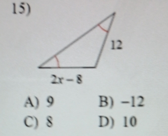 A) 9 B) -12
C) 8 D) 10