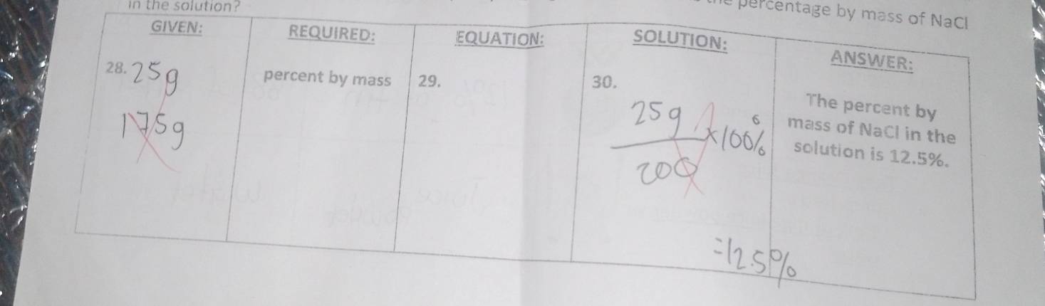 in the solution? 
e percentage by ma