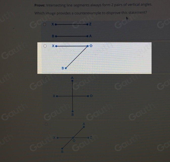 Solved: Prove: Intersecting line segments always form 2 pairs of ...
