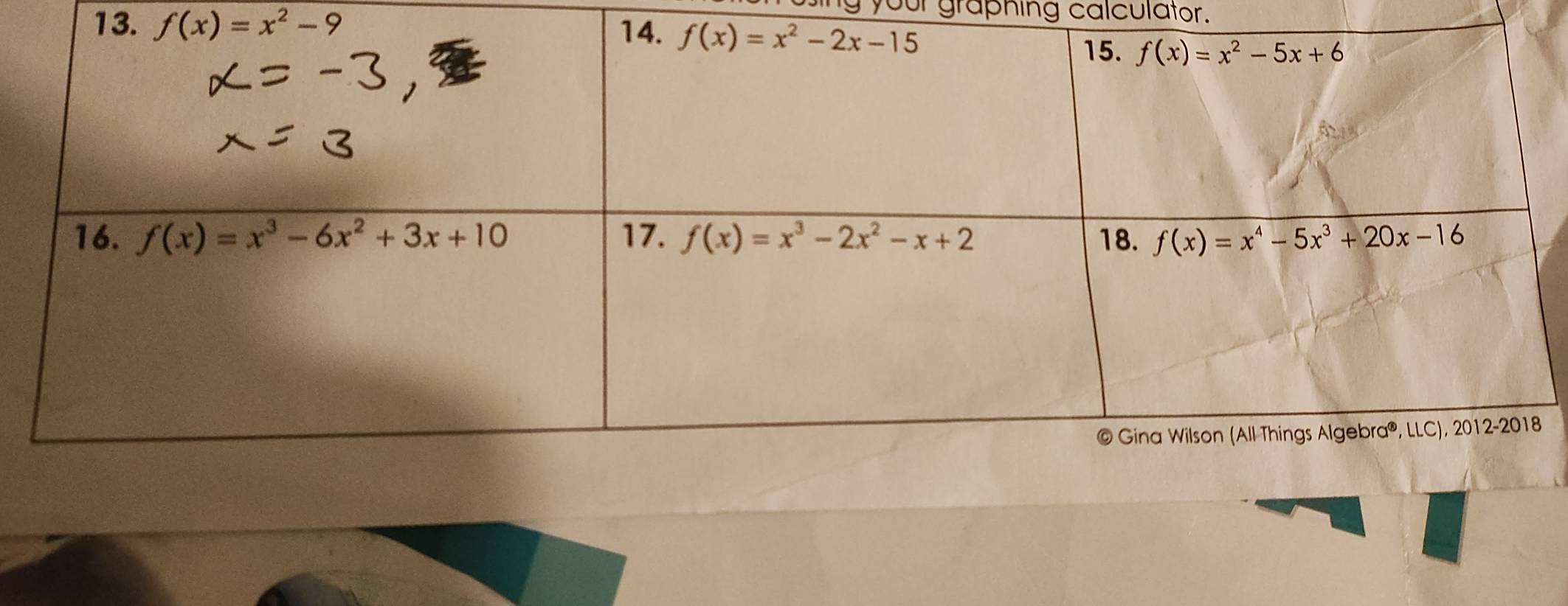 your graphing calculator.
13. f(x)=x^2-9