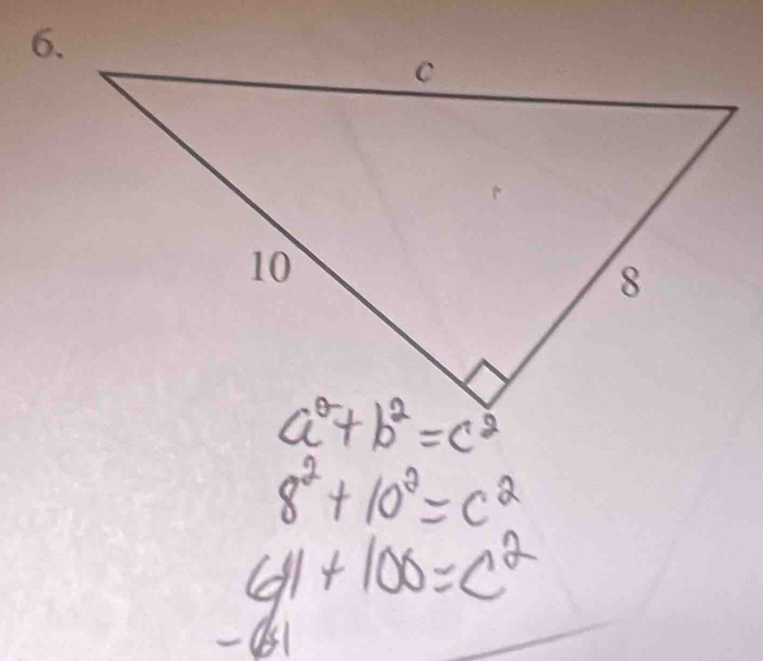 8^2+10^2=c^2
641+100=c^2
- (51