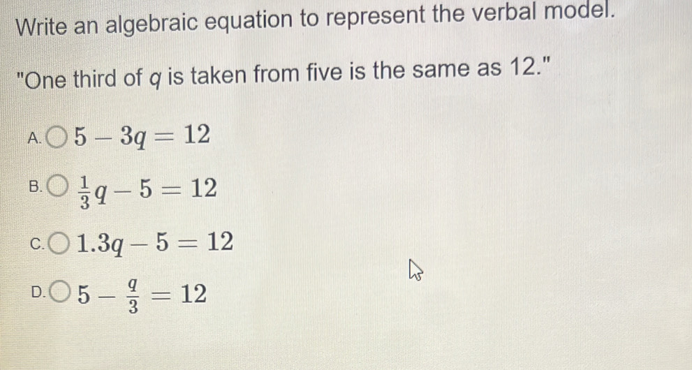 Solved: Write an algebraic equation to represent the verbal model. 
