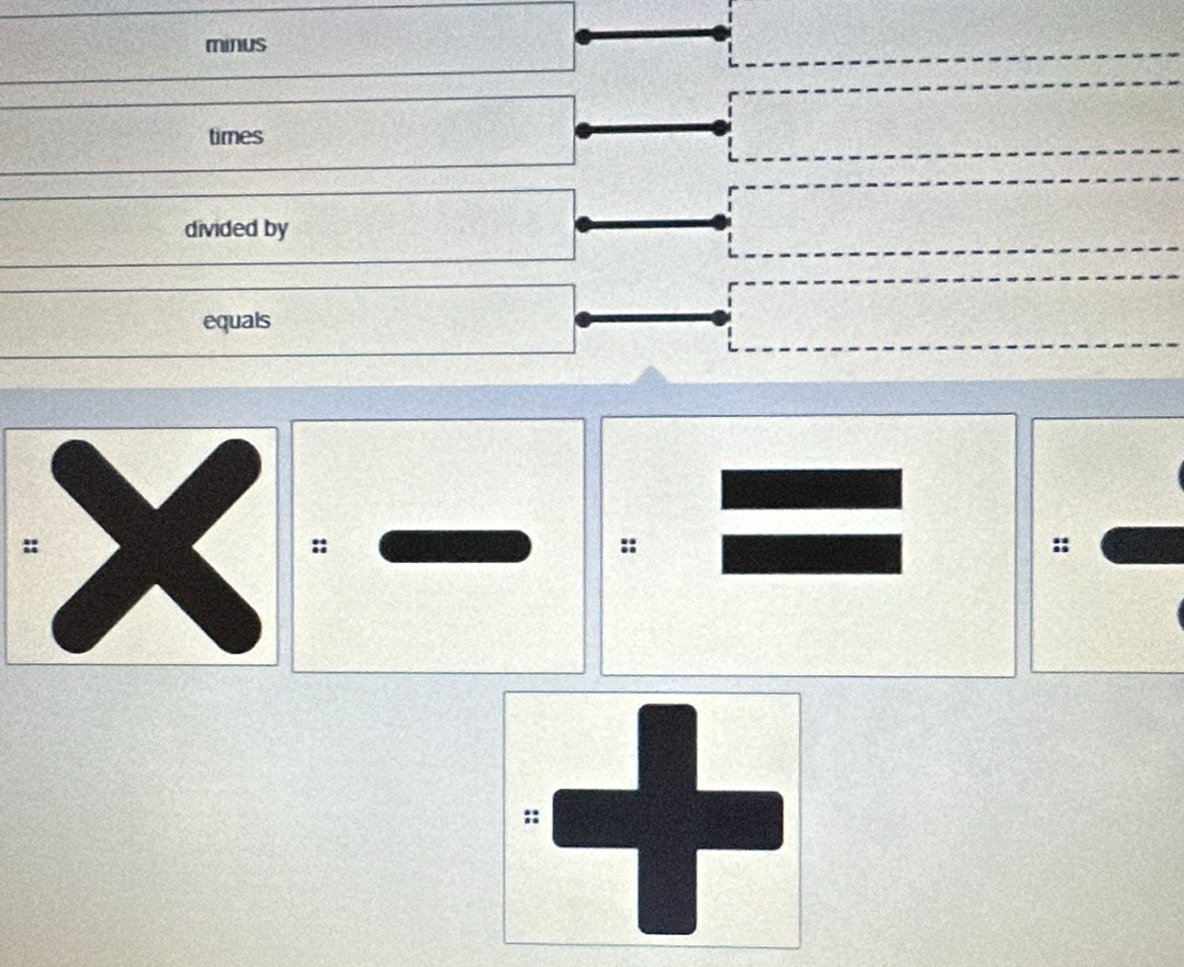 minus 
times 
divided by 
equals 
:: 
::