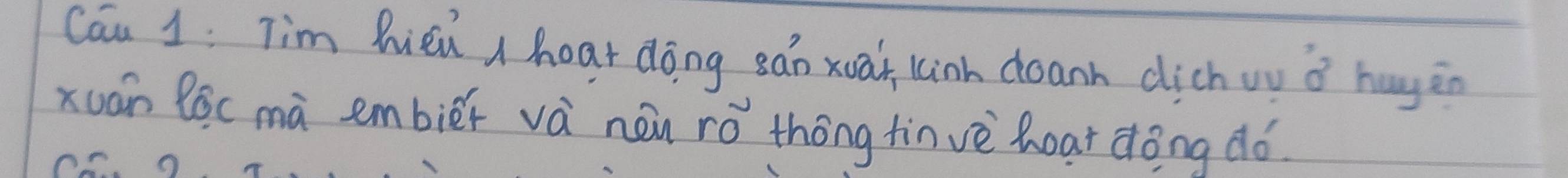 Cau 1: Tim hiei hoar dōng sǎn xuāf linh doann dichou ǒ hug ān 
xuán Bócmà embiēf và nou ro thōng tinvè hoat dǒng dó