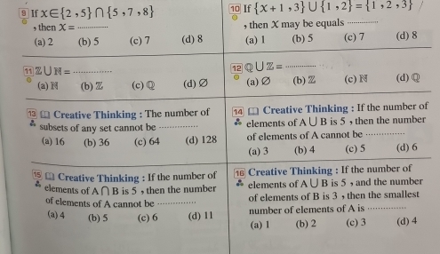 If x∈  2,5 ∩  5,7,8 10 If  x+1,3 ∪  1,2 = 1,2,3
f