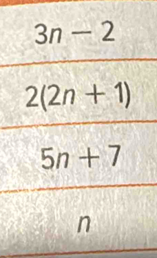 3n-2
2(2n+1)
5n+7
n