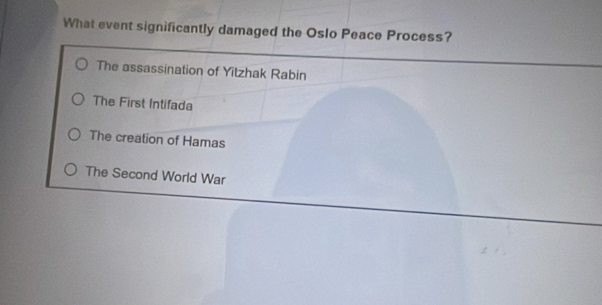 Resuelto:What event significantly damaged the Oslo Peace Process? The ...