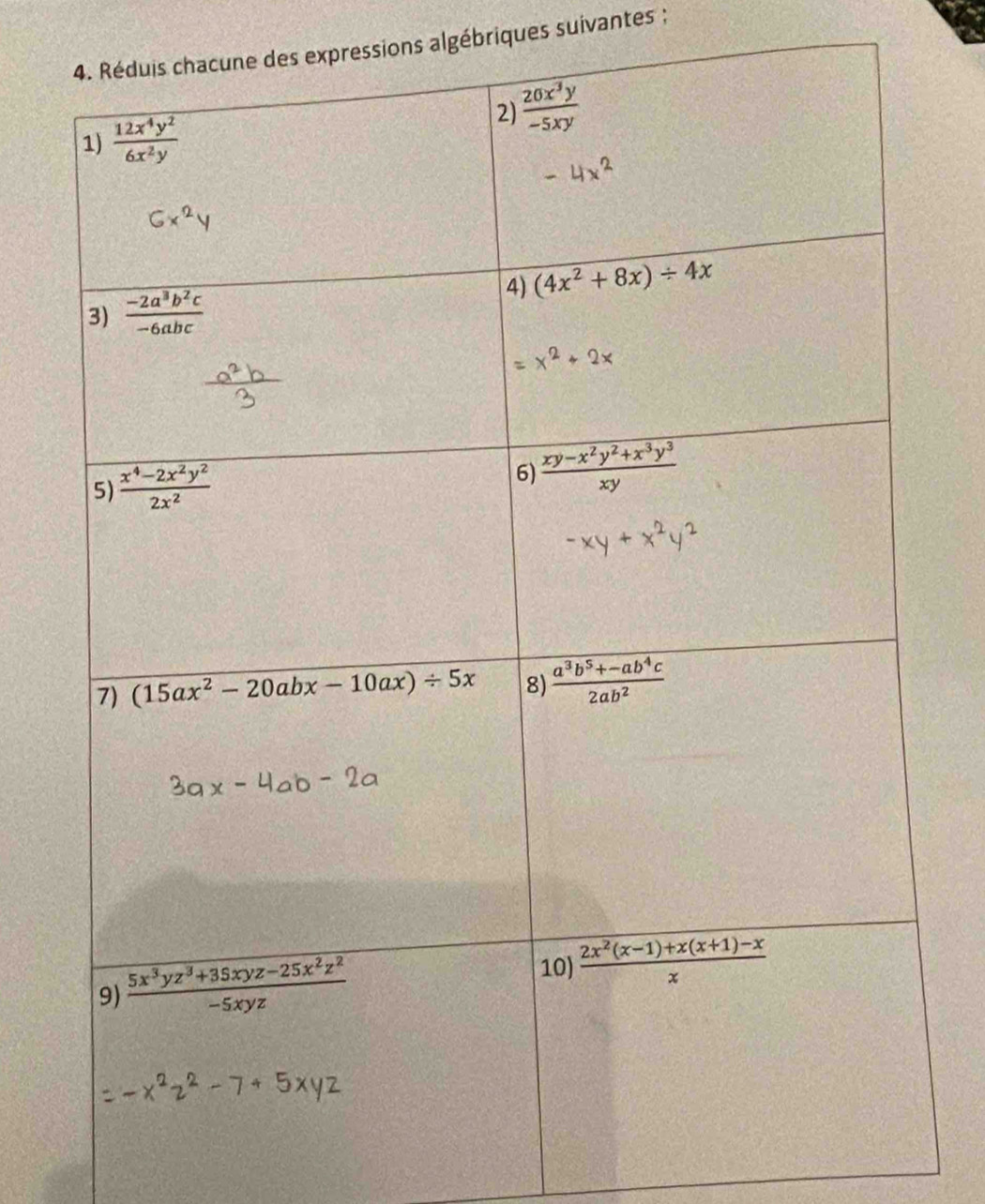 des expressions algébriques suivantes ;