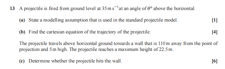 Solved: A projectile is fired from ground level at 35ms^(-1) at an ...