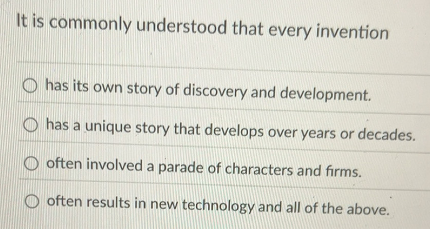 Solved: It is commonly understood that every invention has its own ...