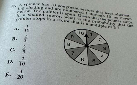 Solved: A spinner has 10 congruent sectors that have alternat ing ...