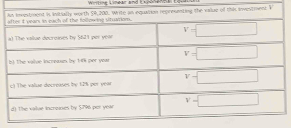 Writing Linear and Exponential Equatio